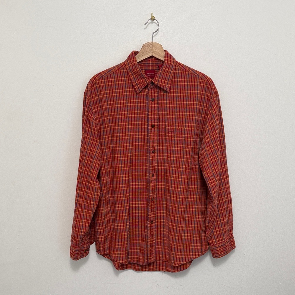 Arrow Men’s Red / Orange Plaid Button Down Shirt